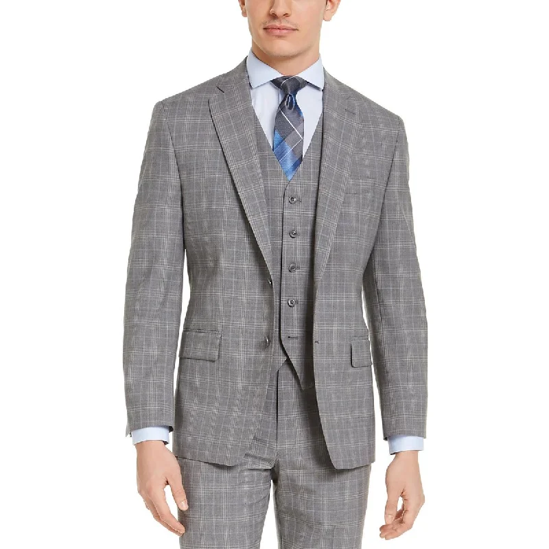 Men's dusty trail jackets-Michael Kors Mens Wool Plaid Two-Button Blazer