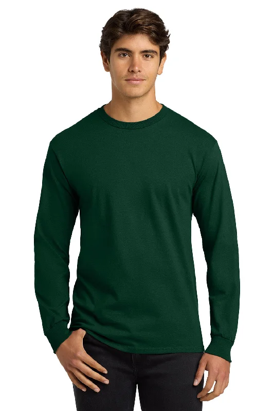 Men's short-sleeve cool rugged-urban-warm-breathable-merino top-Gildan Mens Ultra Long Sleeve Crewneck T-Shirt - Forest Green