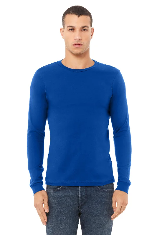 Men's short-sleeve bold rich-nightlife shirt-Bella + Canvas Mens Jersey Long Sleeve Crewneck T-Shirt - True Royal Blue