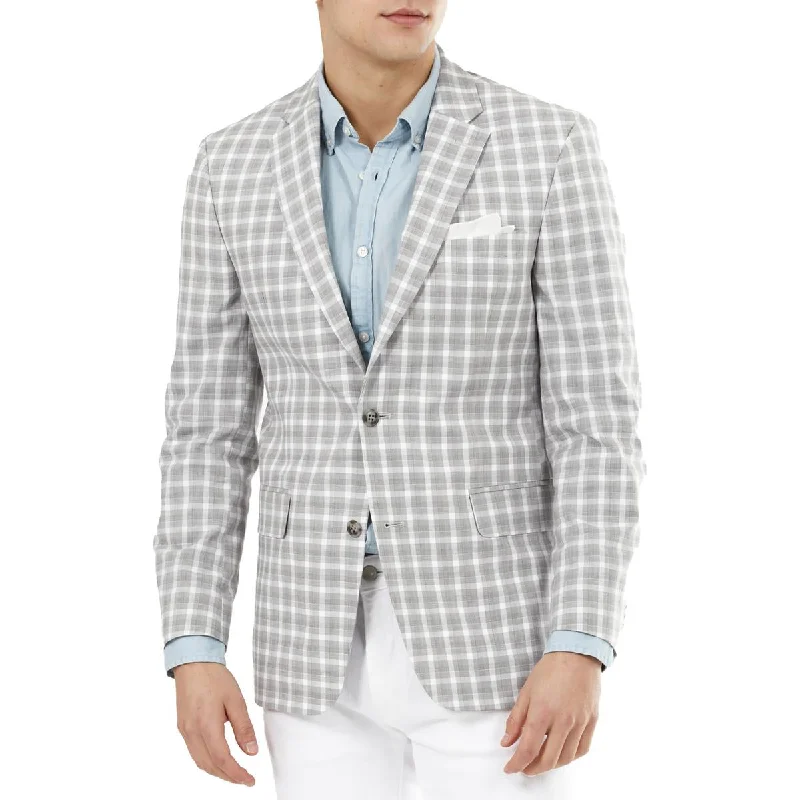 Men's cheer gear jackets-Tommy Hilfiger Mens Trevor Plaid Flex Fit Two-Button Blazer