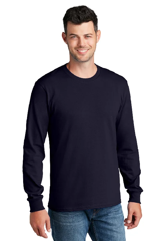 Men's short-sleeve sleek BMX top-Port & Company Mens Core Long Sleeve Crewneck T-Shirt - True Navy Blue