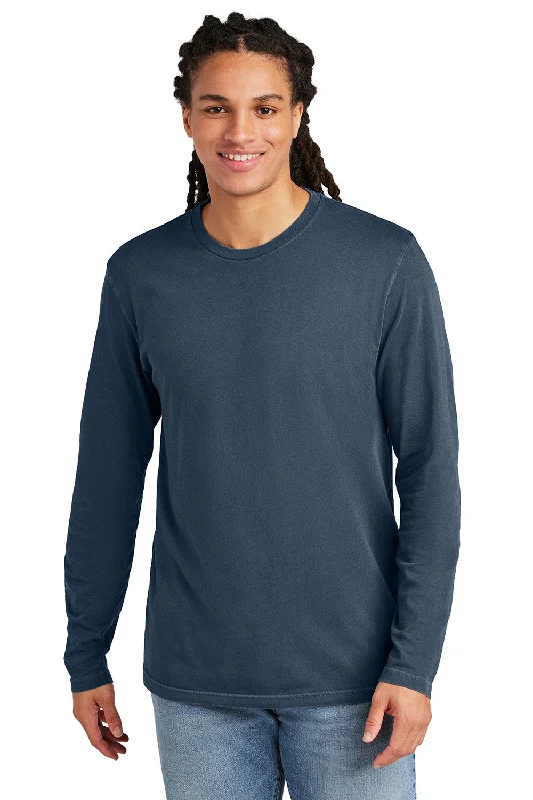 Men's short-sleeve sleek neutral-casual-bold-hot-maroon shirt-District Mens District Wash Long Sleeve Crewneck T-Shirt - True Navy Blue - New