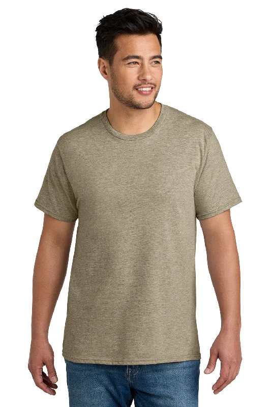 Men's short-sleeve bold rich-sporty-soft-ventilated top-Port & Company Mens CVC Short Sleeve Crewneck T-Shirt - Heather Desert Tan - New