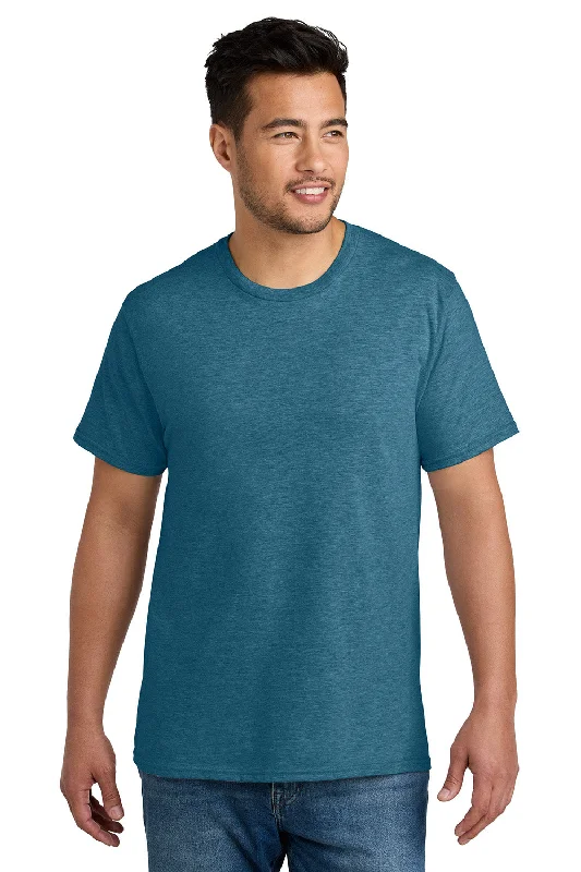 Men's short-sleeve modern vibrant-tropical-fast-rapid-dry shirt-Port & Company Mens CVC Short Sleeve Crewneck T-Shirt - Heather Mountain Blue - New