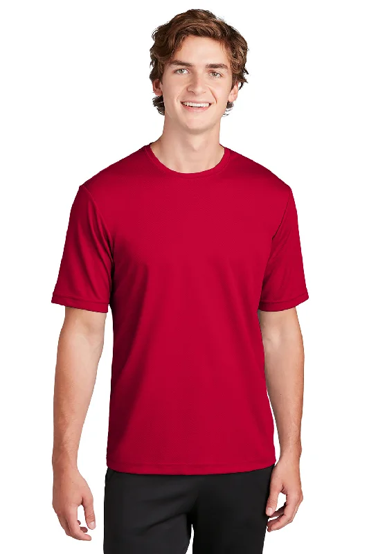 Men's short-sleeve modern mountaineering top-Sport-Tek Mens RacerMesh Moisture Wicking Short Sleeve Crewneck T-Shirt - Deep Red