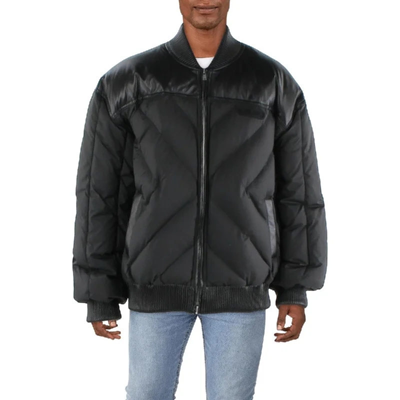 Men's hardy hunter jackets-RTA Mens Leather Warm Puffer Jacket