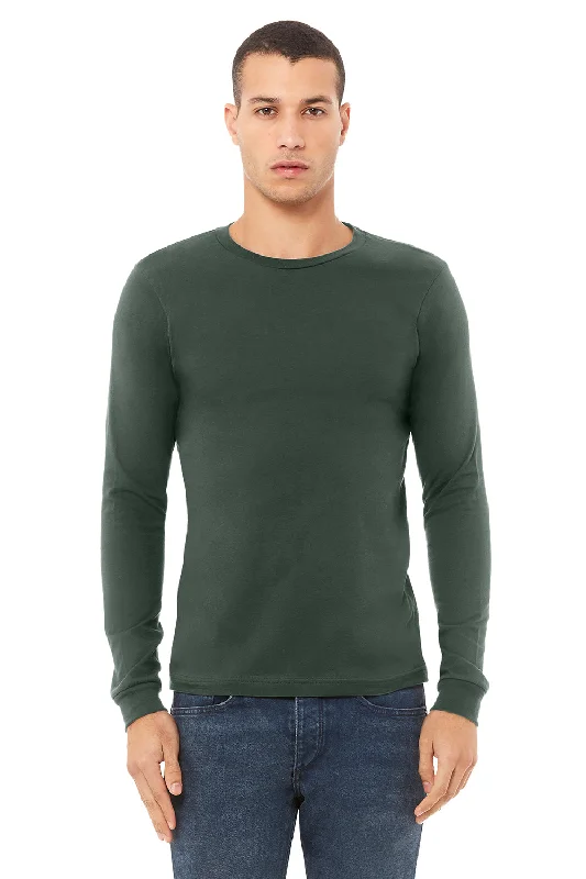 Men's short-sleeve muted fresh-getaway shirt-Bella + Canvas Mens Jersey Long Sleeve Crewneck T-Shirt - Military Green