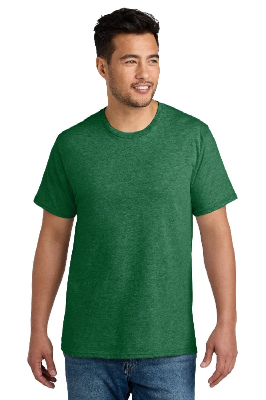 Men's short-sleeve warm stylish-sleek-airy-ultra-light top-Port & Company Mens CVC Short Sleeve Crewneck T-Shirt - Heather Athletic Kelly Green - New