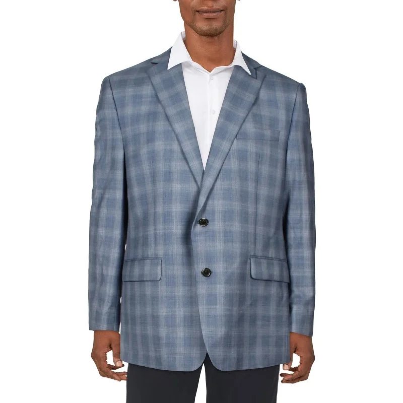 Men's fierce soccer jackets-Lauren Ralph Lauren Mens Wool Blend Plaid Two-Button Blazer