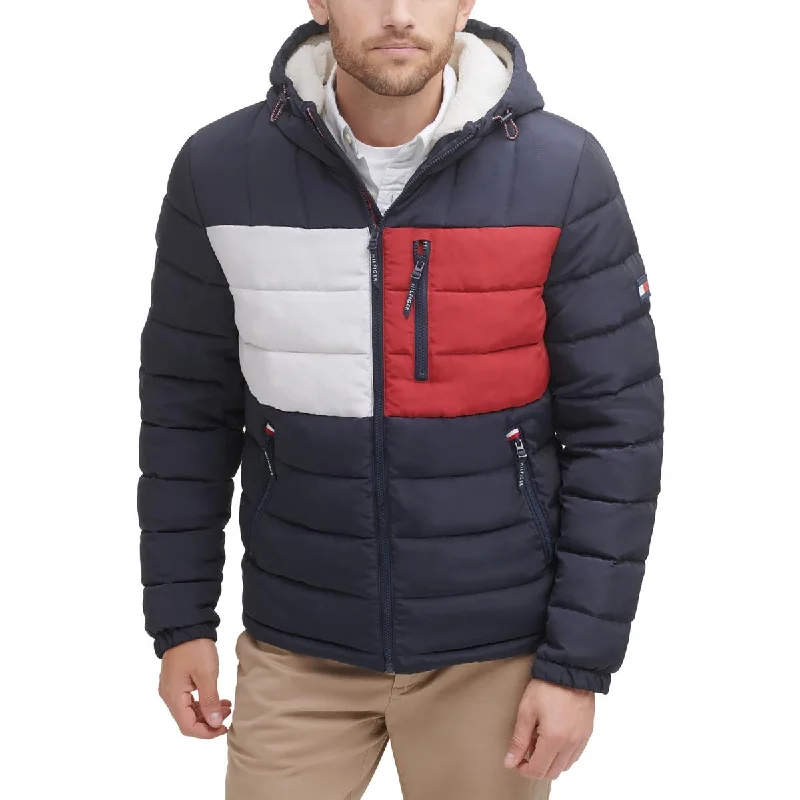 Men's paced race jackets-Tommy Hilfiger Mens Insulated Hooded Puffer Jacket