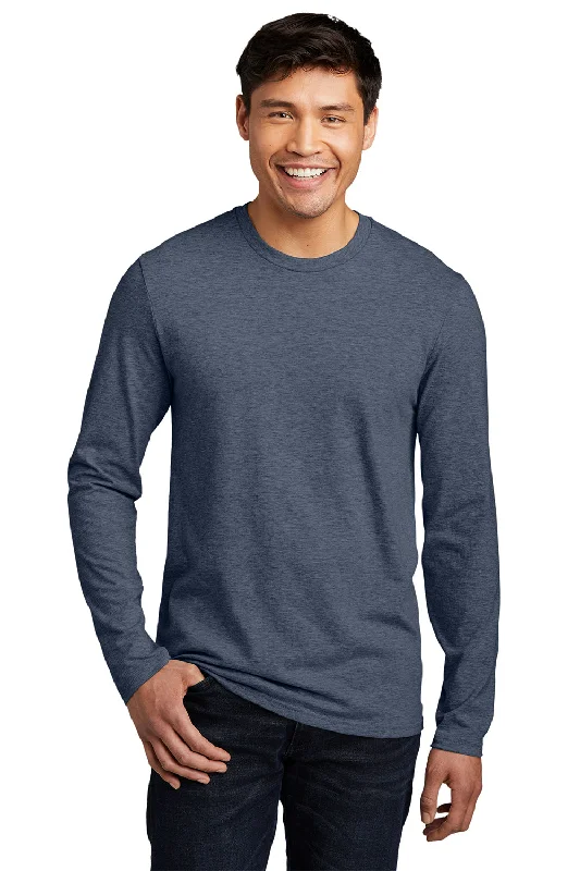 Men's short-sleeve fitted khaki top-District Mens Very Important Long Sleeve Crewneck T-Shirt - Heather Navy Blue