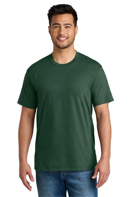 Men's short-sleeve soft trendy-bright-artisanal-hand-dyed top-Port & Company Mens CVC Short Sleeve Crewneck T-Shirt - Forest Green - New