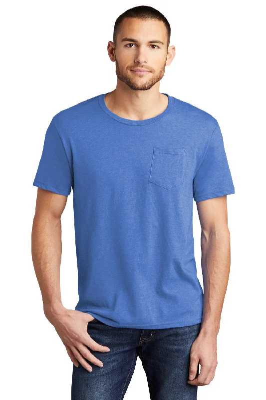 Men's short-sleeve tailored geometric shirt-District Mens Very Important Short Sleeve Crewneck T-Shirt w/ Pocket - Heather Royal Blue