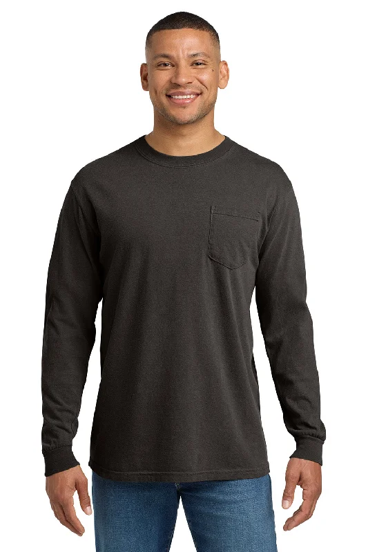 Men's short-sleeve casual light-lavender shirt-Comfort Colors Mens Long Sleeve Crewneck T-Shirt w/ Pocket - Pepper Grey