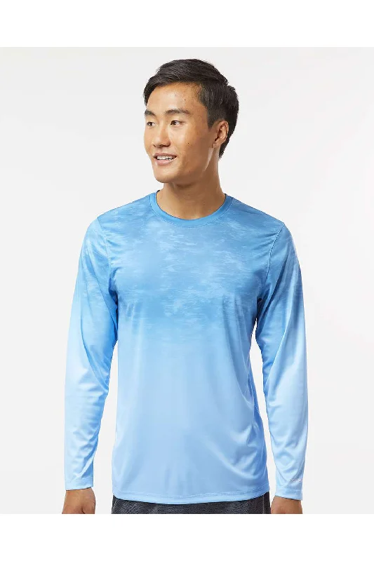 Men's short-sleeve stylish eggplant shirt-Paragon Mens Montauk Oceanic Fade Performance Moisture Wicking Long Sleeve Crewneck T-Shirt - Blue Mist Fade - Closeout