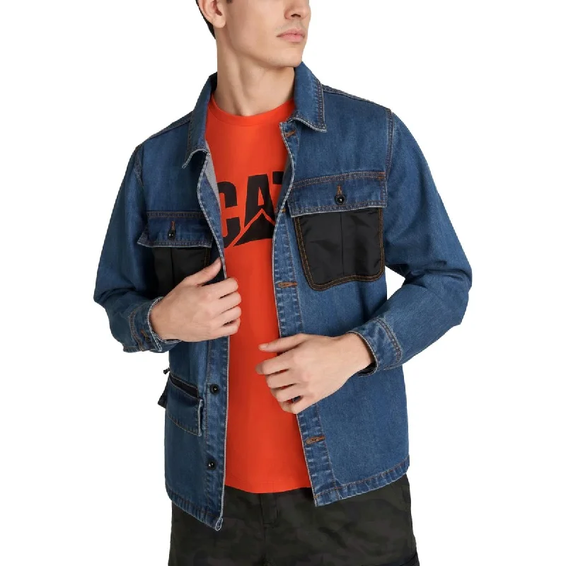 Men's bond team jackets-Caterpillar Mens Overshirt Chore Denim Jacket