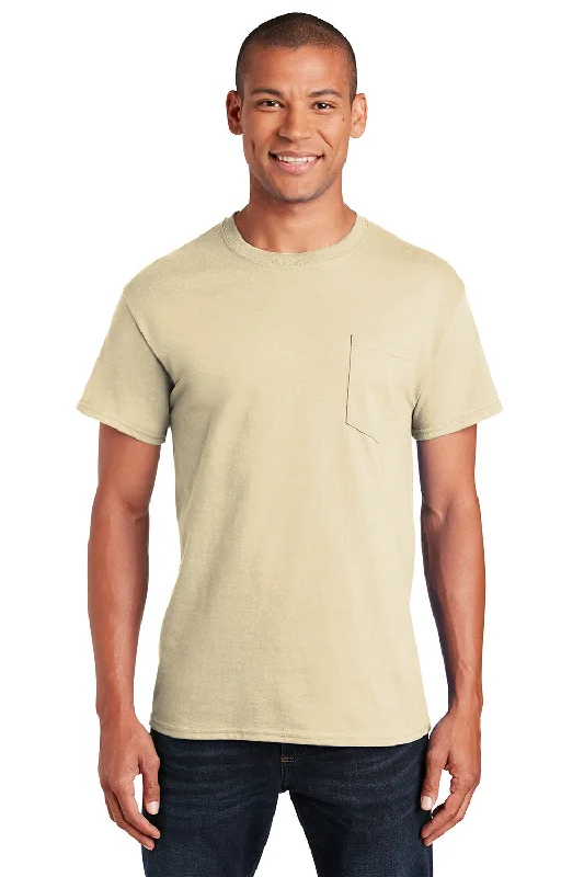 Men's short-sleeve deep classic-muted-fresh-modern-mountaineering shirt-Gildan Mens Ultra Short Sleeve Crewneck T-Shirt w/ Pocket - Sand - Closeout