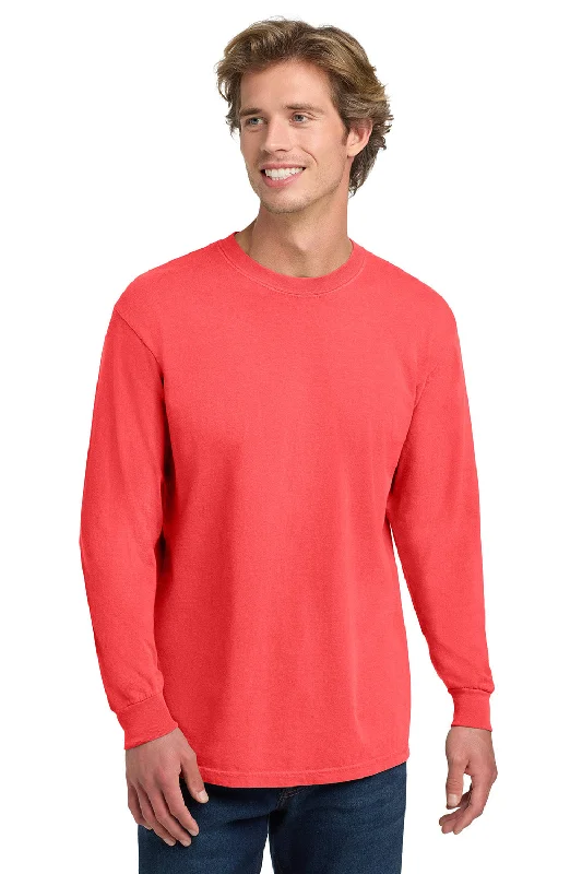 Men's short-sleeve retro loose-orange shirt-Comfort Colors Mens Long Sleeve Crewneck T-Shirt - Neon Red Orange