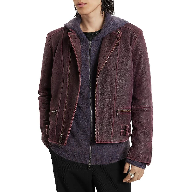 Men's pastel lavender jackets-John Varvatos Mens Sullivan Racer Faux Leather Heavy Motorcycle Jacket