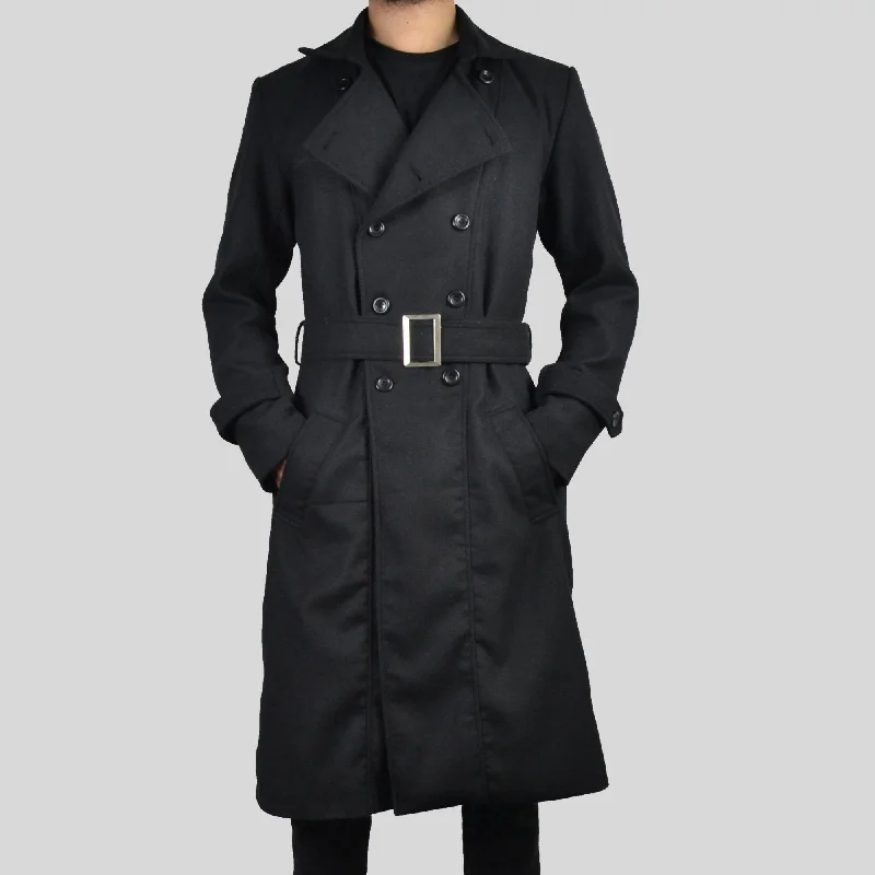 Men's electric violet jackets-Mens Double Breasted Classic Wool Long Coat