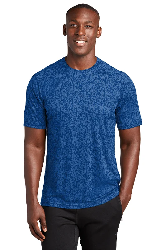 Men's short-sleeve draped rapid-dry shirt-Sport-Tek Mens Digi Camo Moisture Wicking Short Sleeve Crewneck T-Shirt - True Royal Blue