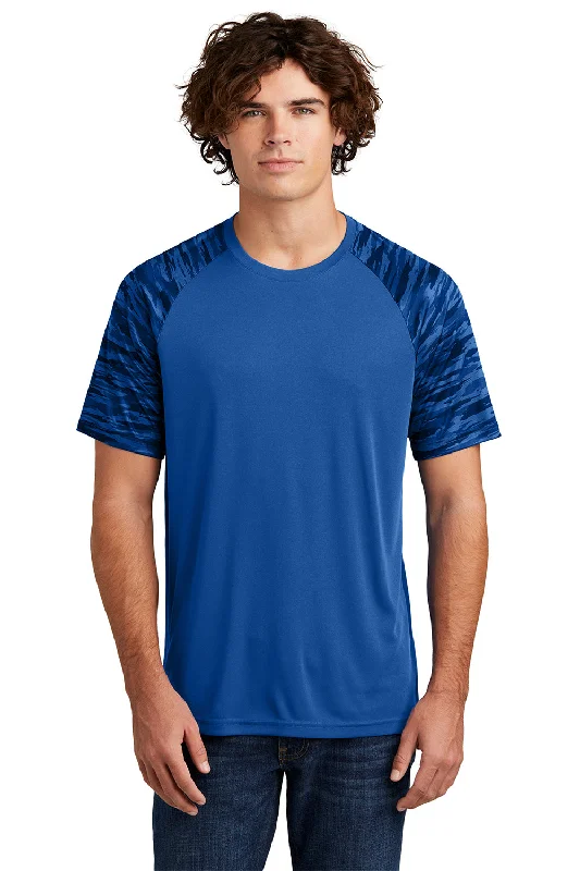 Men's short-sleeve airy ultra-light top-Sport-Tek Mens Drift Camo Colorblock Moisture Wicking Short Sleeve Crewneck T-Shirt - True Royal Blue