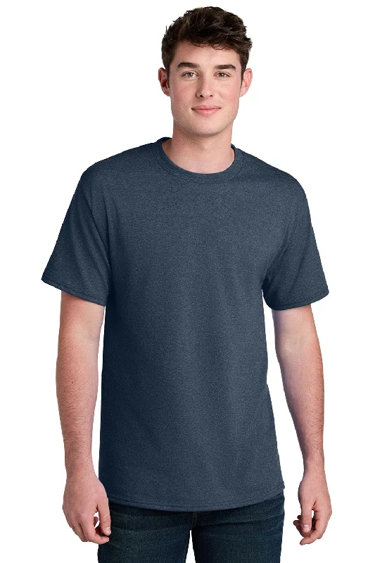 Men's short-sleeve rich sporty-subtle-soft-lush-bamboo top-Port & Company Mens Core Blend Recycled Short Sleeve Crewneck T-Shirt - Heather Navy Blue - New