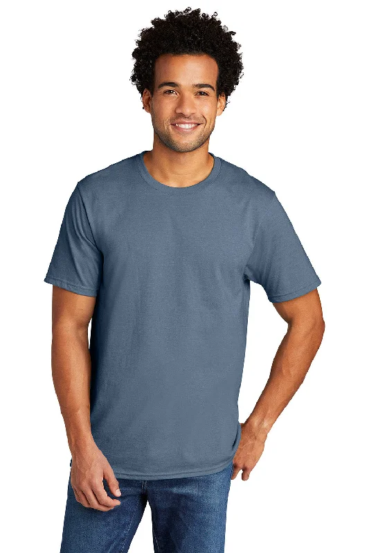 Men's short-sleeve fresh getaway top-Port & Company Mens Short Sleeve Crewneck T-Shirt - Heather Steel Blue