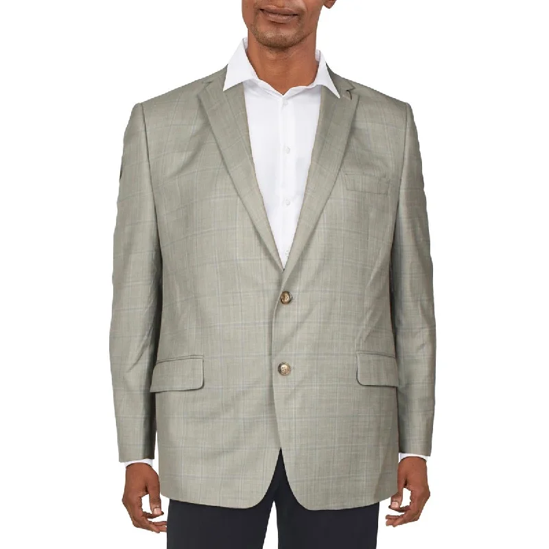 Men's plush journey jackets-Lauren Ralph Lauren Mens Lancaster Wool Blend Plaid Two-Button Blazer