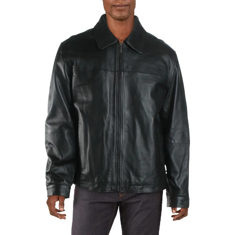 Men's retro knit jackets-Perry Ellis Portfolio Mens Winter Leather Jacket