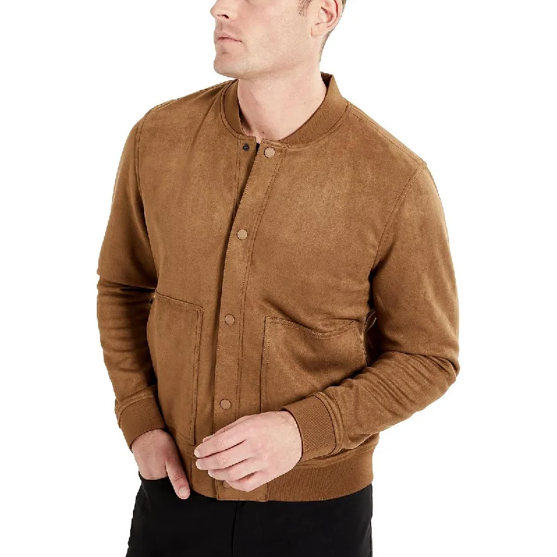 Men's vale trek jackets-Kenneth Cole Mens Faux Suede Ribbed Trim Bomber Jacket