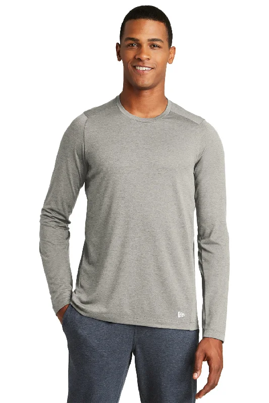 Men's short-sleeve soft trendy-bright-volleyball tee-New Era Mens Series Performance Moisture Wicking Long Sleeve Crewneck T-Shirt - Rainstorm Grey