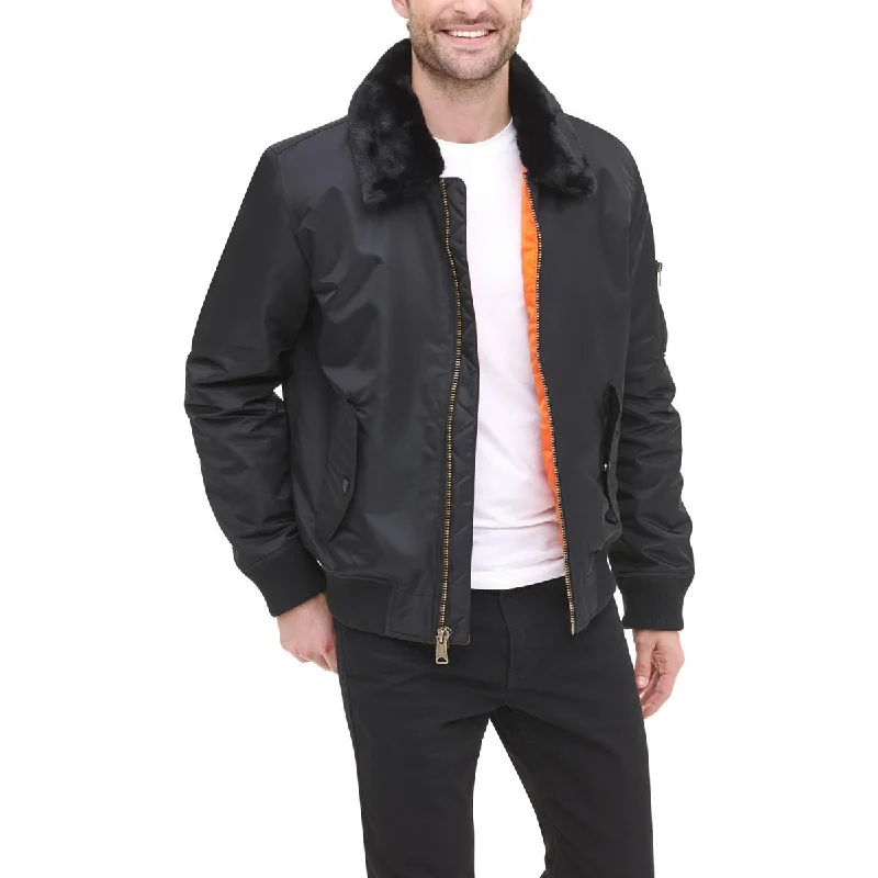 Men's fierce soccer jackets-Tommy Hilfiger Mens Removable Collar Ribbed Trim Bomber Jacket