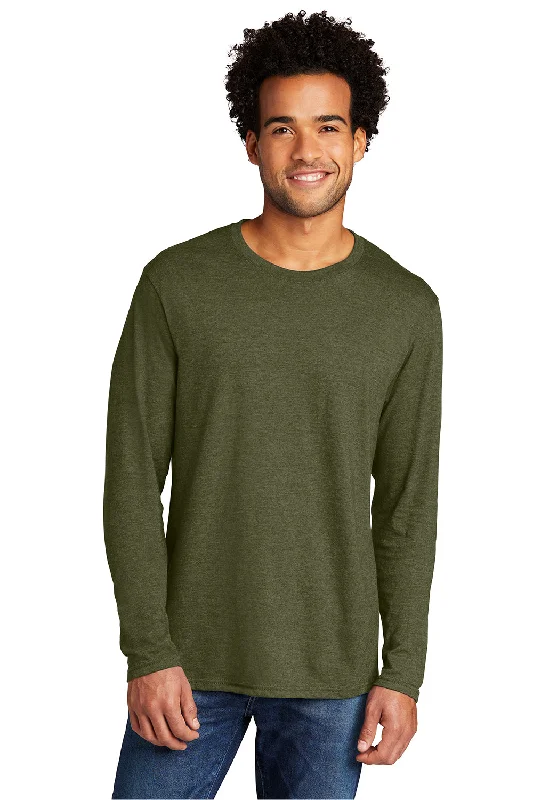 Men's short-sleeve bright volleyball top-Port & Company Mens Long Sleeve Crewneck T-Shirt - Heather Military Green