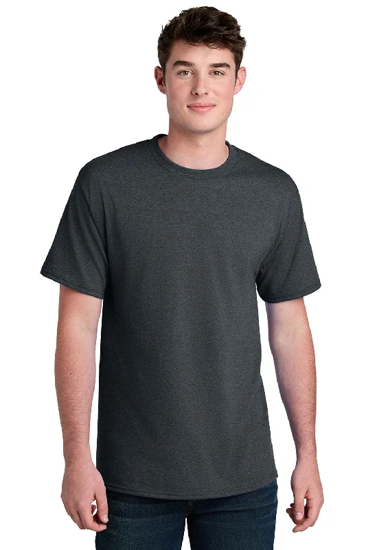 Men's short-sleeve stylish sleek-neutral-casual-wide-white top-Port & Company Mens Core Blend Recycled Short Sleeve Crewneck T-Shirt - Heather Dark Grey - New