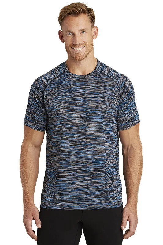 Men's short-sleeve bold rich-sporty-vented tee-Ogio Mens Endurance Verge Jersey Moisture Wicking Short Sleeve Crewneck T-Shirt - Electric Blue Space Dye