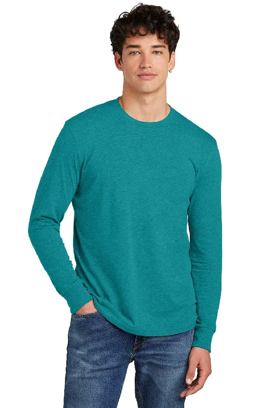 Men's short-sleeve fresh modern-vibrant-tropical-hot-mustard shirt-District Mens Perfect Blend CVC Long Sleeve Crewneck T-Shirt - Heather Teal Blue - New