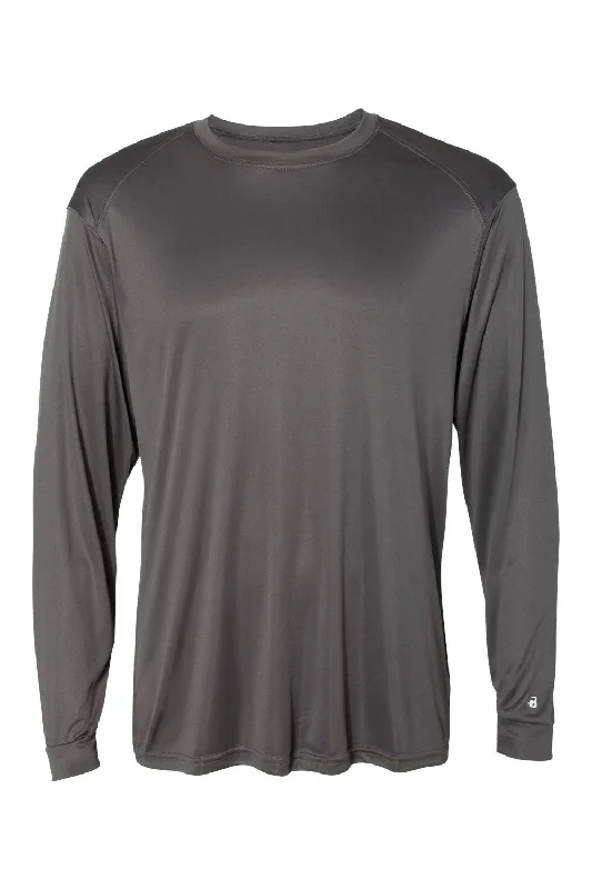 Men's short-sleeve bright deep-classic-fluid-yellow tee-Badger Mens Ultimate SoftLock Moisture Wicking Long Sleeve Crewneck T-Shirt - Graphite Grey - Closeout