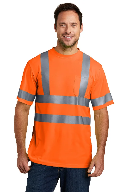 Men's short-sleeve rich gritty-hemp shirt-CornerStone Mens Moisture Wicking Short Sleeve Crewneck T-Shirt w/ Pocket - Safety Orange