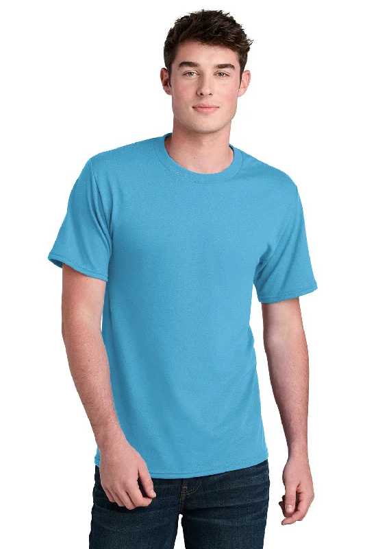 Men's short-sleeve modern vibrant-tropical-retro-loose-orange shirt-Port & Company Mens Core Blend Recycled Short Sleeve Crewneck T-Shirt - Aquatic Blue - New