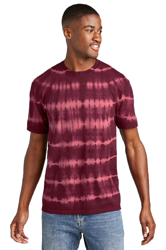 Men's short-sleeve muted fresh-modern-vibrant-hip-hop shirt-Port & Company Mens Allover Stripe Tie-Dye Short Sleeve Crewneck T-Shirt - Merlot/Burgundy - New