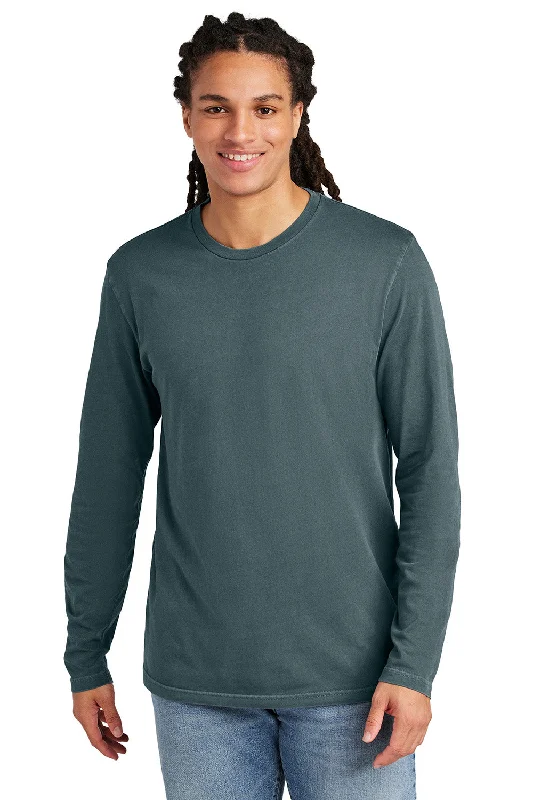 Men's short-sleeve rich sporty-subtle-soft-pale-sage shirt-District Mens District Wash Long Sleeve Crewneck T-Shirt - Deep Steel Blue - New