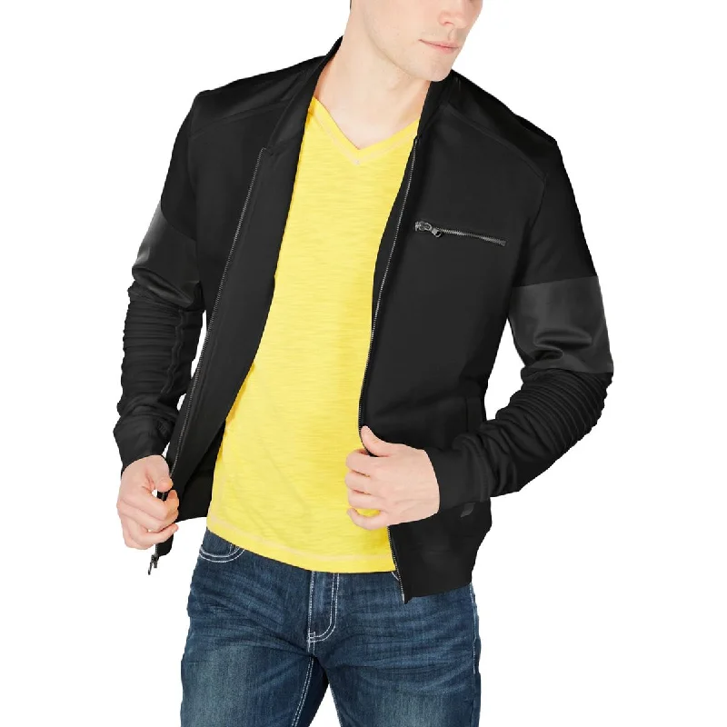 Men's steep ascent jackets-INC Mens Faux Leather Trim Zip Up Jacket