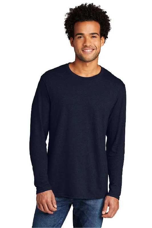 Men's short-sleeve cool carnival top-Port & Company Mens Long Sleeve Crewneck T-Shirt - Deep Navy Blue