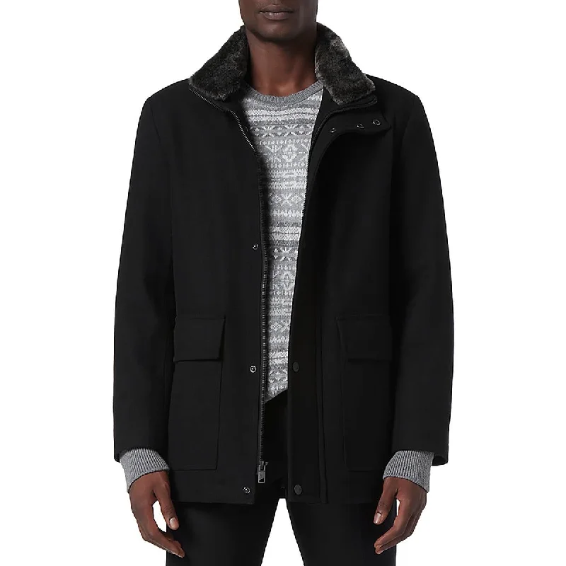 Men's line worker jackets-Andrew Marc Mens Brooks Wool Blend Car Coat Soft Shell Jacket