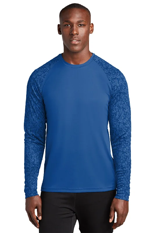 Men's short-sleeve snug monochrome shirt-Sport-Tek Mens Digi Camo Moisture Wicking Long Sleeve Crewneck T-Shirt - True Royal Blue