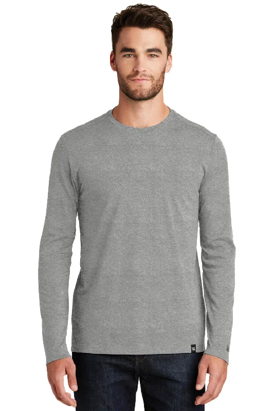 Men's short-sleeve warm stylish-sleek-sandy-beige top-New Era Mens Heritage Long Sleeve Crewneck T-Shirt - Heather Shadow Grey