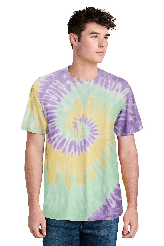 Men's short-sleeve muted faded-denim top-Port & Company Mens Tie-Dye Short Sleeve Crewneck T-Shirt - Mint Rainbow