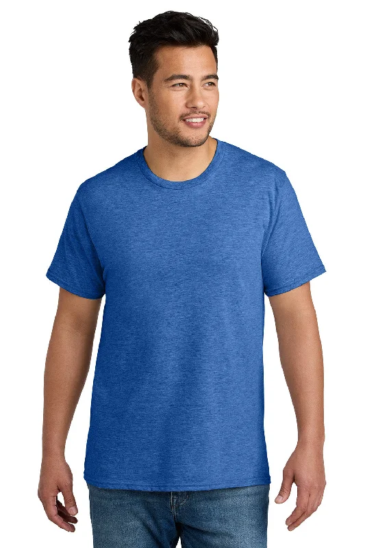 Men's short-sleeve sporty subtle-soft-pure-monochrome shirt-Port & Company Mens CVC Short Sleeve Crewneck T-Shirt - Heather Royal Blue - New