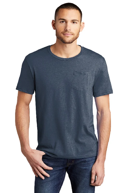 Men's short-sleeve lightweight flex shirt-District Mens Very Important Short Sleeve Crewneck T-Shirt w/ Pocket - Heather Navy Blue